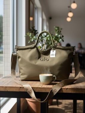 ALO Yoga Olive Green Tote Bag with Detachable Logo Strap
